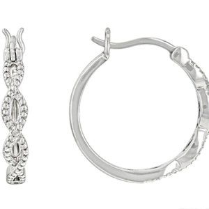 White Diamond 0.02 ctw Accent Rhodium Over Sterling Silver Hoop Earrings